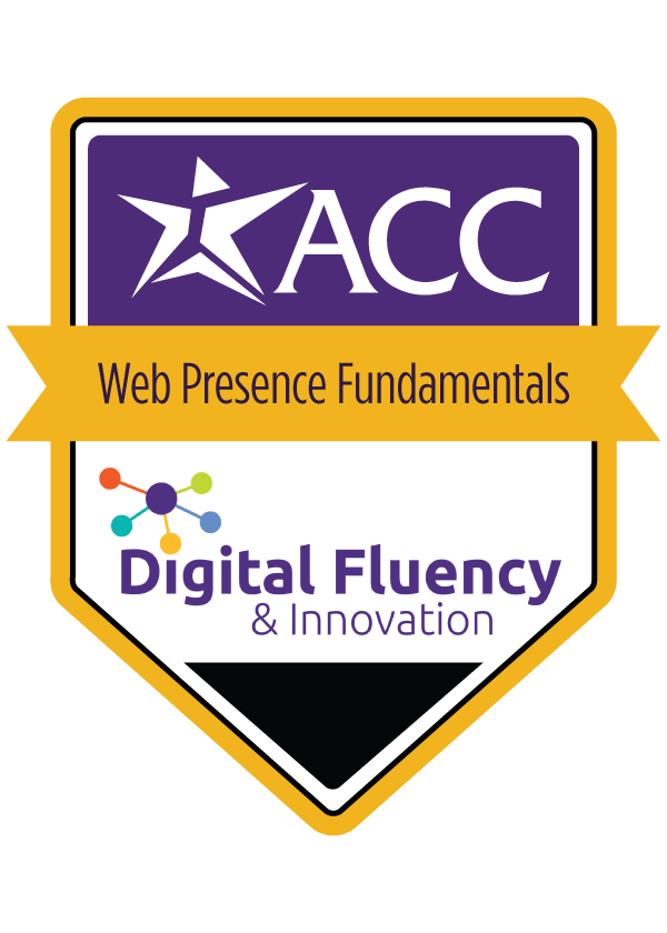 Digital portable badge for Austin Community College District's Digital Fluency and Innovation Web Presence Fundamentals Microcertificate