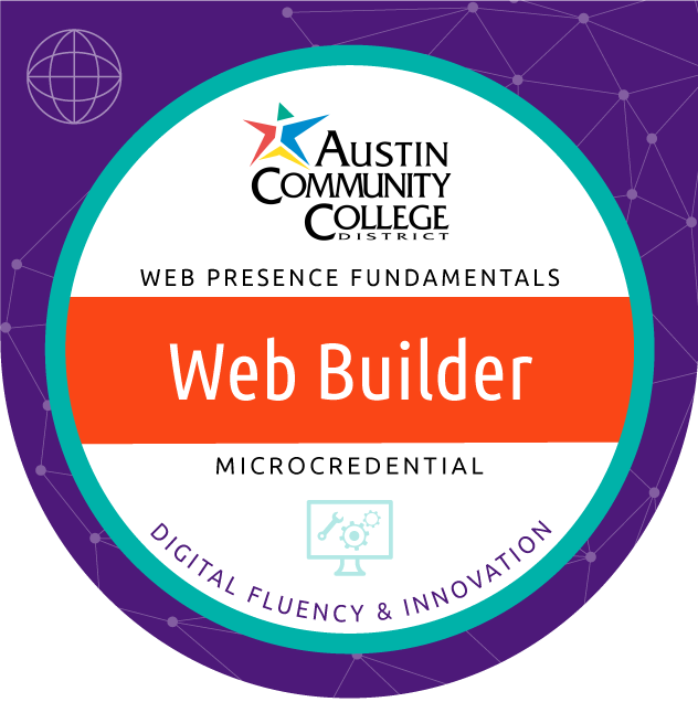 Digital portable badge for Austin Community College District's Digital Fluency and Innovation Web Builder microcredential