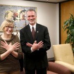 Jenny Bragdon receives well-wishes from President/CEO Dr. Richard Rhodes before traveling to Washington to join Second Lady Dr. Jill Biden at President Obama's final State of the Union speech. See the details.