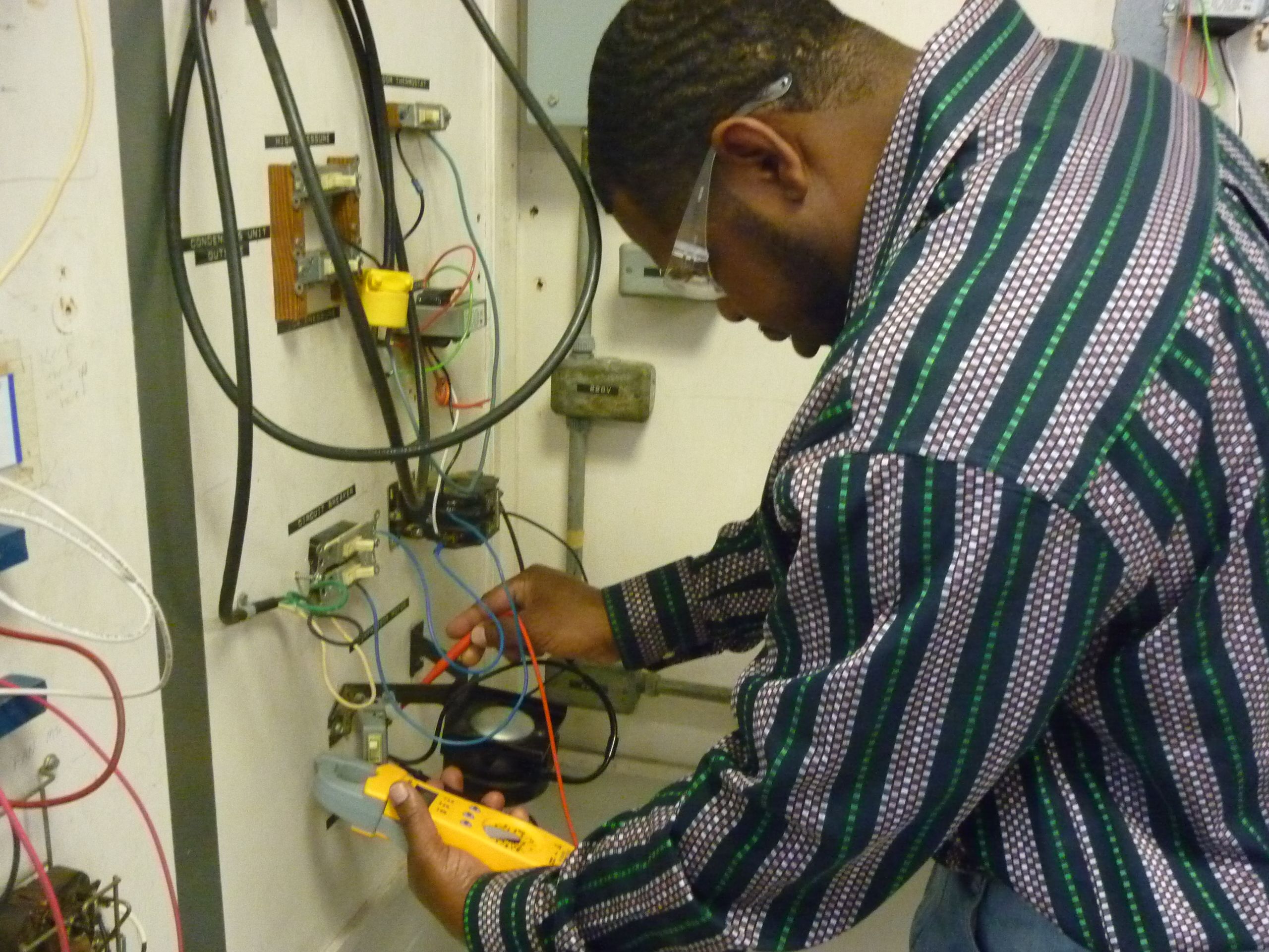 student working wiring lab