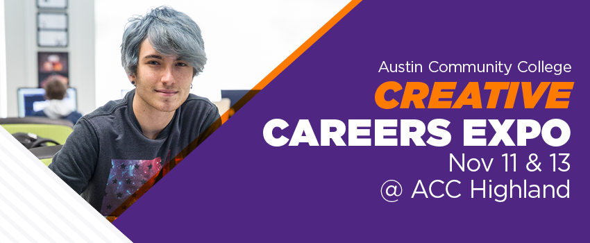 Photo of male student within Creative Careers Expo graphic.