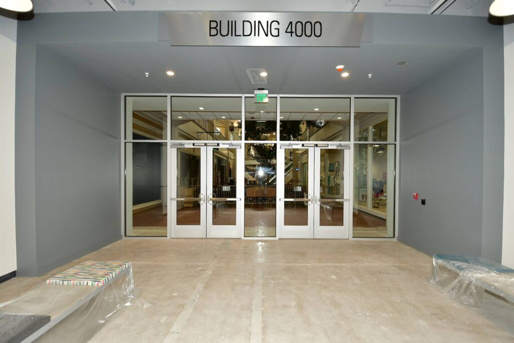 Highland Campus glass door entry to connection to HLC Building 4000