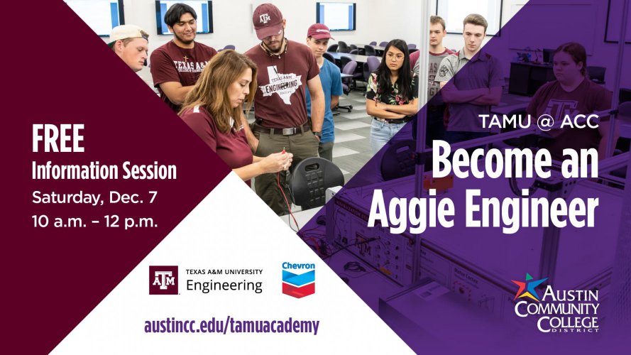 Become an Aggie Engineer graphic with diverse group of students wearing Texas A&M t-shirts working on electronic equipment