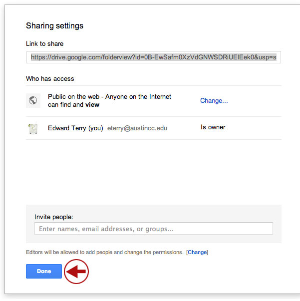 Confirm sharing settings on folder
