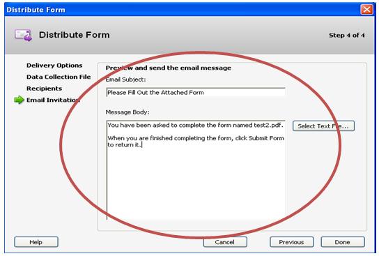 enter a new subject line and enter the message for your form